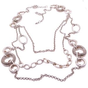 Vintage Statement Silver Tone Layered Chain Necklace With Mesh Links 30”